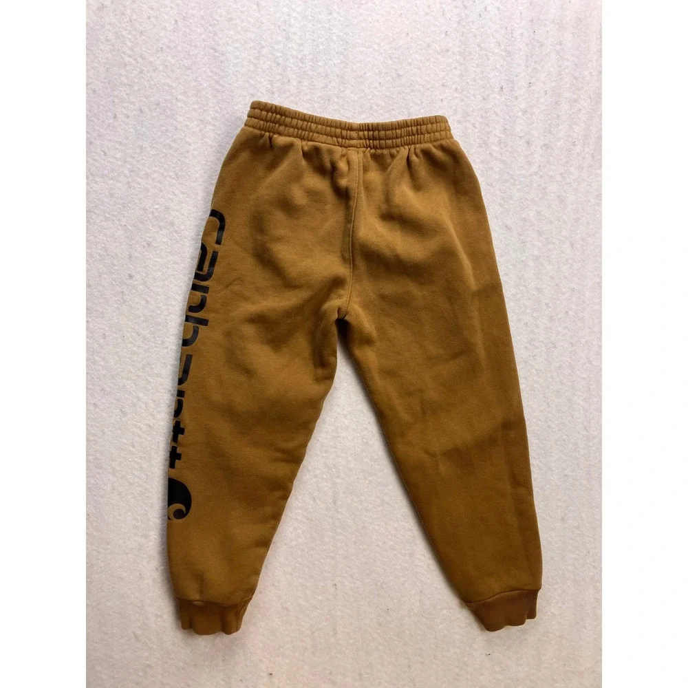 Carhartt‎ Sweatpants Kids 6 Brown Excellent Logo Graphic Fleece Joggers BN8430-B